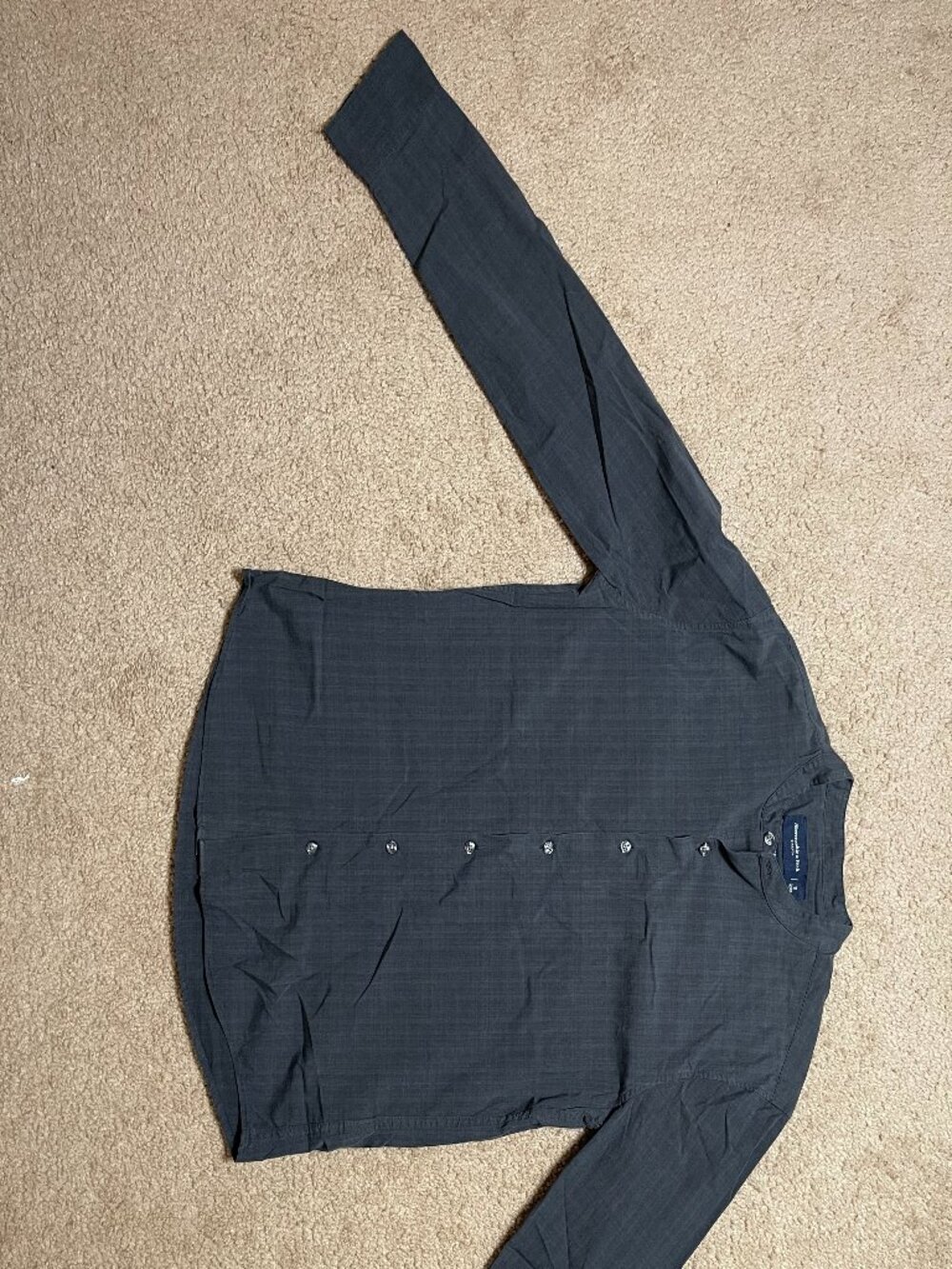 Abercrombie & Fitch Dark Gray Super Slim Non-Collar Button Long Sleeve Shirt